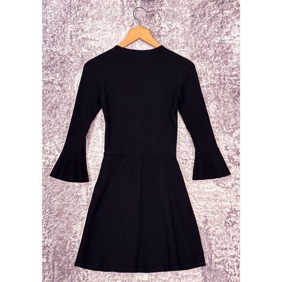 Reformation Dress Small Womens Black Ribbed Knit Flare Sleeve Mini - Picture 3 of 9